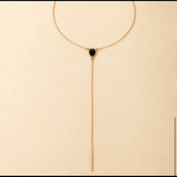 Gold Y necklace with black crystal - Picture 3 of 4